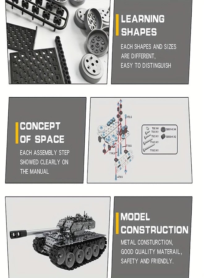HI-REEKE 3D Metal Puzzle Set, Military Battle Tank Model Toy STEM Building Kit for Adult Gift-843PCS - Image 5